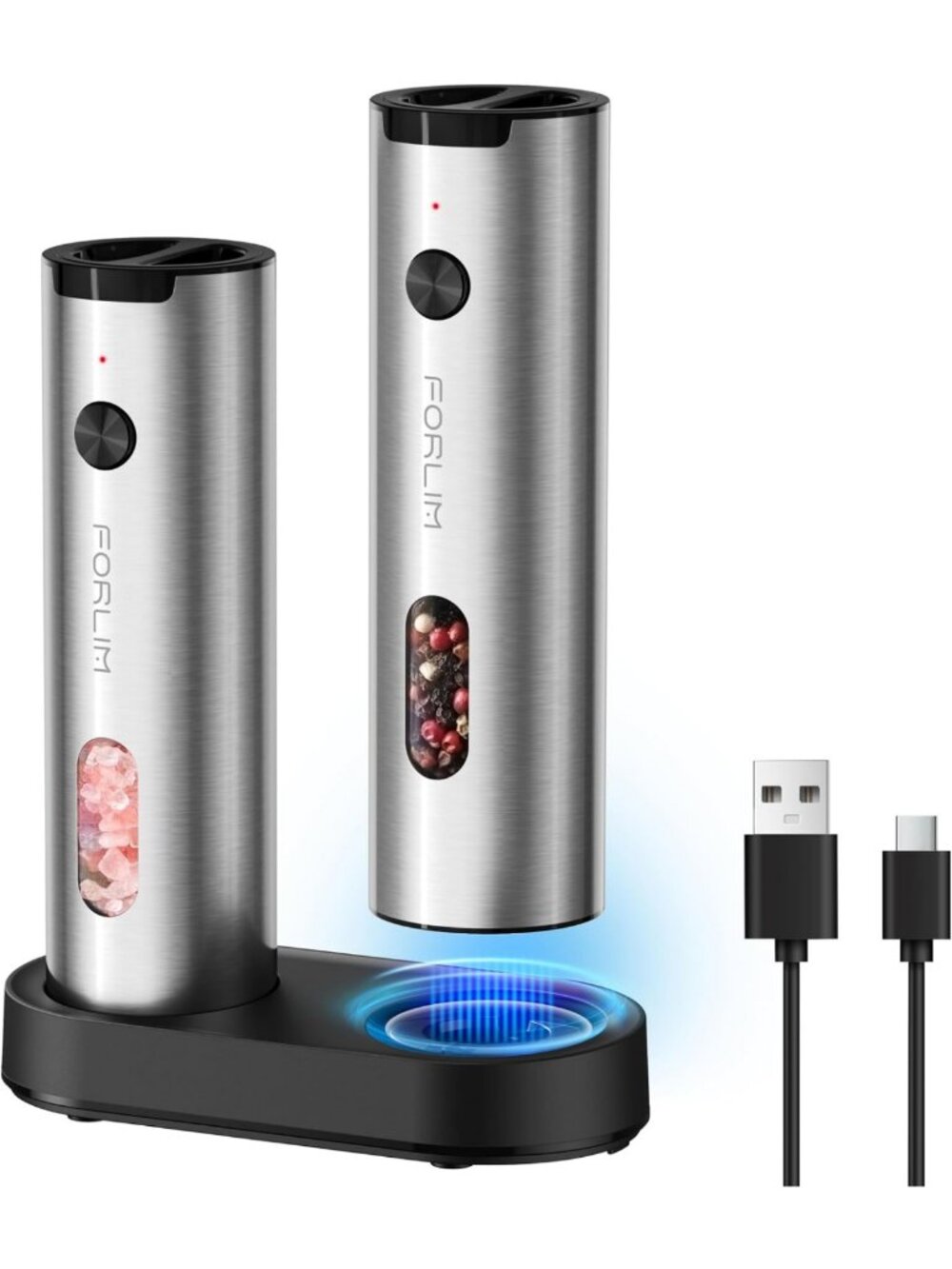 Rechargeable Electric Salt & Pepper Grinder Set - Adjustable Coarseness, LED